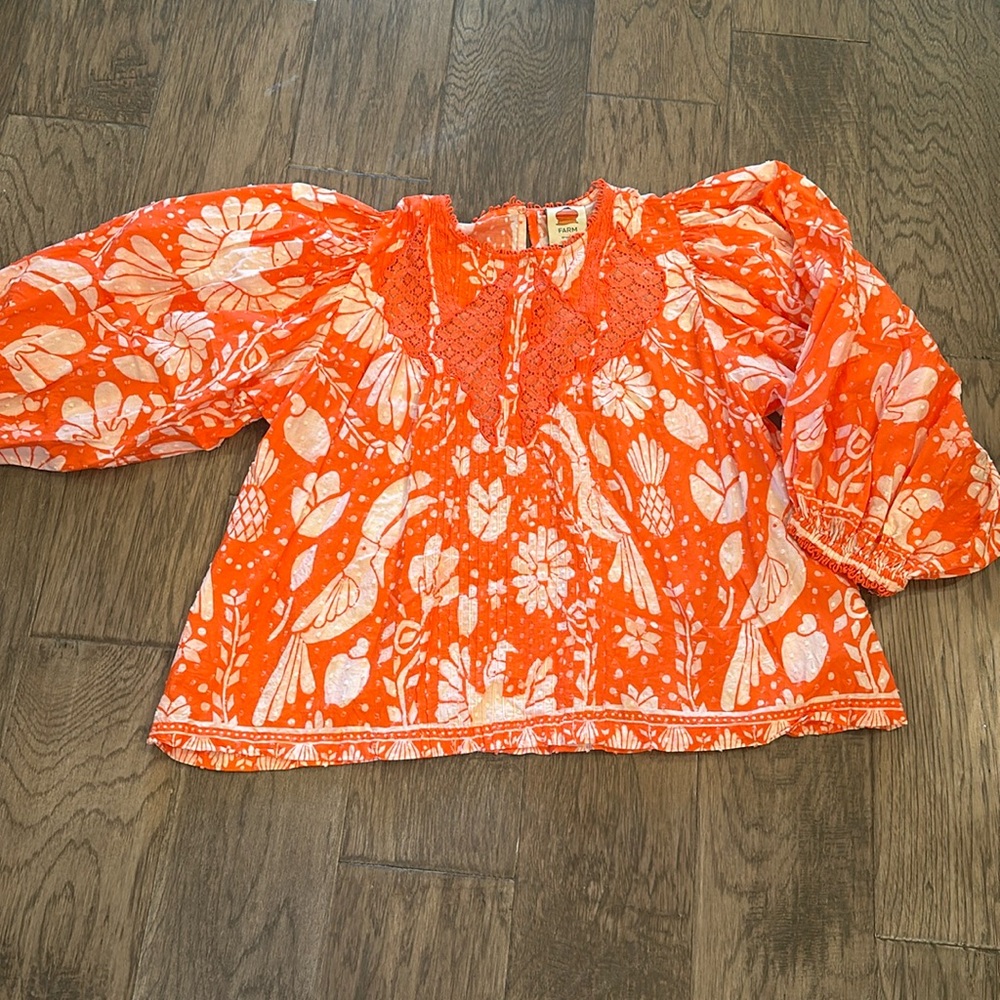 Neon Jungle Blouse Farm Rio LARGE EUC worn X 1 tropical flowy boho